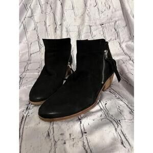 Sam Edelman Packer Black Leather Booties Ankle Boots Size 7 Side Zip